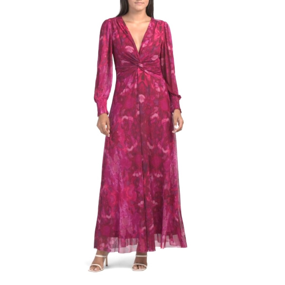 London Times Fuchsia Twist Front Maxi Dress